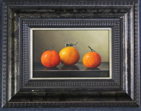 § Johan de Fre (1952-) Three mandarins, 4.75 x 7.5in.